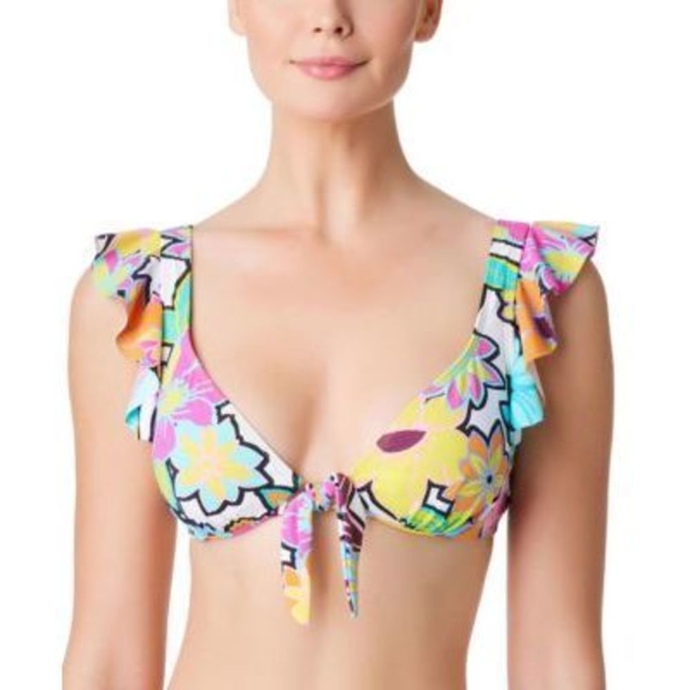 NWT Bleu By Rod Beattie Women's Color Crush Ruffled Bikini Top White